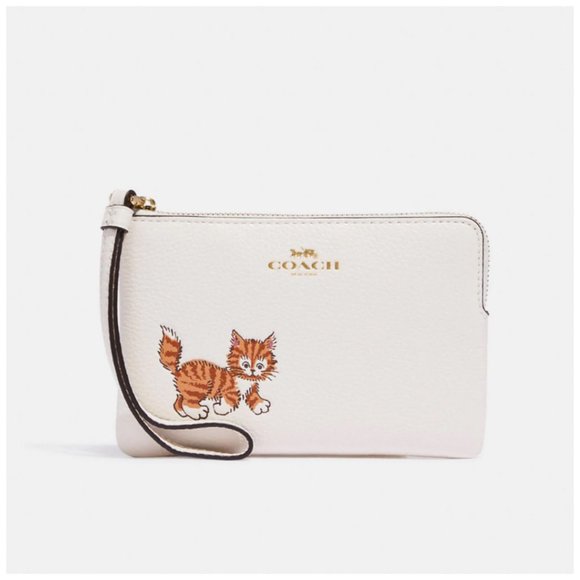 Coach Bags Coach Corner Zip Wristlet With Dancing Kitten In